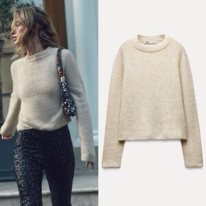 ZARA ALPACA AND WOOL BLEND SWEATER ECRU 3519/117/082 SMALL WINTER CREWNECK WHITE